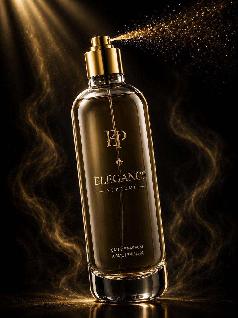 Elegance Perfumes signature bottle with gold spray